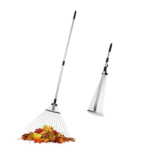 Image of ORIENTOOLS Leaf Rake with Handle, 160 cm Telescopic Handle, Rake for Gardening Heavy Duty