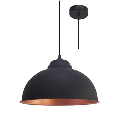 Image of Britalia Black & Copper Inner Metal Dome Shade Vintage Retro Pendant Ceiling Light | 37cm Diameter | 1 x ES E27 Lamp Bulb Required (Not Included) | 240 Volts