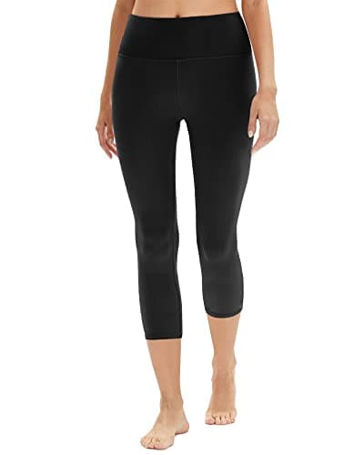 Image of DDOBB High Waisted Capri Leggings for Women 3/4 Gym Leggings Opaque Cropped Trousers Tummy Control Pants for Workout Yoga Black