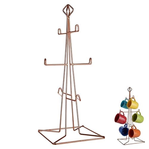 Image of Premier Housewares Copper Finish 6 Mug Tree | Elegant Wire Stand For Hanging Mugs | Durable Metal Frame With Stylish Copper Coating | Organises And Displays Up To 6 Cups