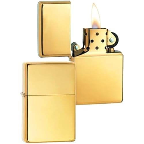 Image of Zippo Windproof Lighter - Vintage Model - High Polish Brass Finish in Gold - Refillable - Reusable - Windproof Design - Gift Box - Metal - Made in USA