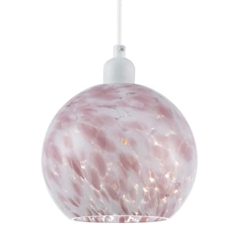 Image of Modern Designer Pink and Opal White and Clear Snowflake Glass Ball Pendant Ceiling Lamp Shade | 11w Maximum | 15cm x 19cm by Happy Homewares