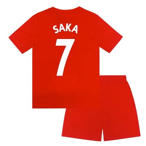 Image of Arsenal FC Boys Saka 7 Sublimation Short Pyjamas Red Crest 10-11 Years