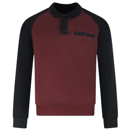 Image of Charles Norton Polo Sweatshirt Raglan Casual Plain Pocket Top Mens Waylon M-2XL (UK, Alpha, XL, Regular, Regular, Maroon/Navy)