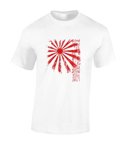 Image of Crown Designs Japan Rising Sun Cool Premium Quality Regular Fit T-Shirt Top for Men and Teens - White/XXL