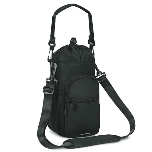 Image of sportsnew Water Bottle Carrier with Shoulder Strap Insulated Water Bottle Holder Sling Bag 1L with Phone Pocket Water Bottle Pouch Sleeve for Walking Hiking, Black (Patent Pending)