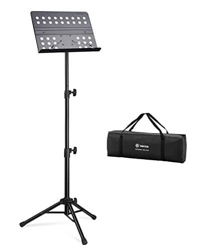 Image of Vekkia Professional Sheet Music Stands, Portable Music Stand with Carrying Bag, Metal Sturdy Holder, 80-178cm Height Adjustable, Ideal for Musicians & Band