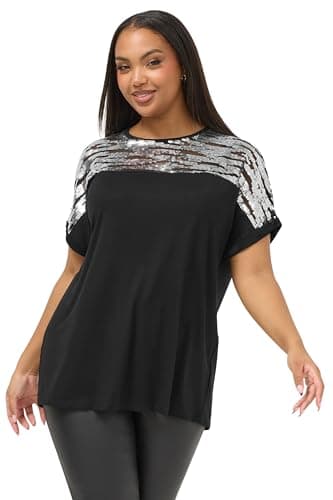 Image of Yours Curve Sequin Animal Top - Women's - Plus Size Curve Black