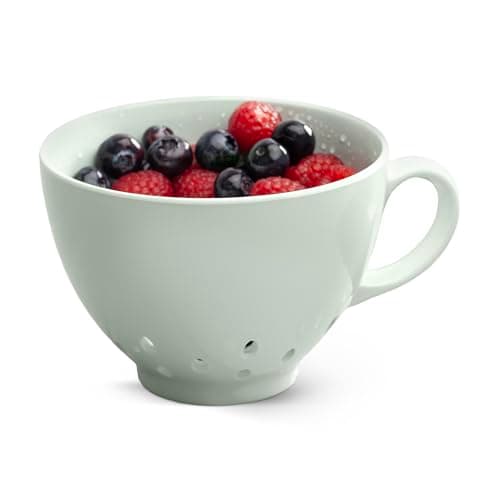 Image of Zeal Berry Colander Cup, Small Hand-held Cup Shape Melamine Strainer/Sieve, for Washing & Draining Fruits, and Berries (10cm) - Sage Green