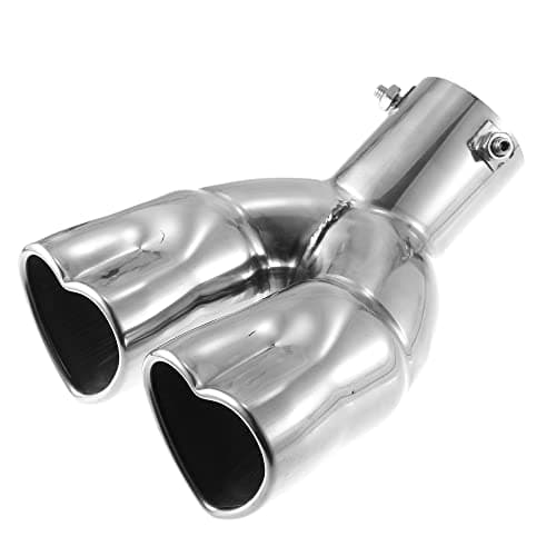 Image of X AUTOHAUX Dual Exhaust Tip Pipe Heart Shaped 2.5" Bolt-On Metal Silver Tone