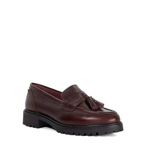 Image of Dune London Ladies Gracelyn Wide Fit Cleated Sole Leather Tassel Trim Loaf Size UK 3 Loafers Burgundy