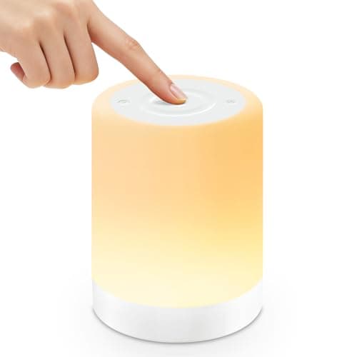 Image of Auxmir Night Light, 3000mAh Rechargeable LED Table Lamp, Dimmable Touch Control Bedside Lamp with RGB Color Changing & 5 Modes, Portable Night Light for Kids, Bedroom, Living Room, Camping, White