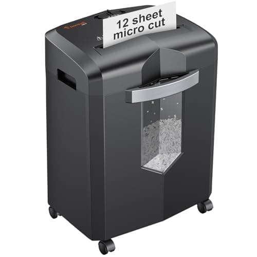 Image of Bonsaii 12-Sheet Micro Cut Paper Shredder, Heavy Duty Shredder for Home Office Runs for 60 Mins, Shredders with 4 Casters & 16 Litres Pullout Bin, Shreds CD, Card, Mail, Staple and Clips(C266-B)
