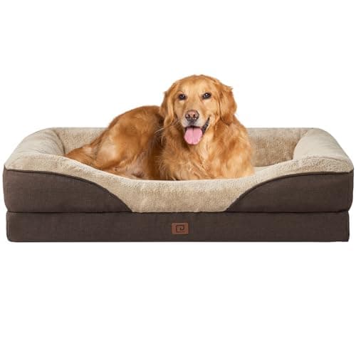 Image of EHEYCIGA XL Dog Bed Memory Foam, Extra Large Orthopedic Dog Beds Sofa with Sides and Waterproof Liner, Pet Couch with Washable Removable Cover and Non-Slip Bottom, 106x76x19cm, Brown
