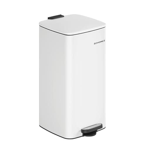 Image of SONGMICS Kitchen Bin, 8-Gallon (30 L) Trash Bin, Steel Pedal Bin, with Inner Bucket, Soft Close and Stays Open, Cloud White LTB593W02
