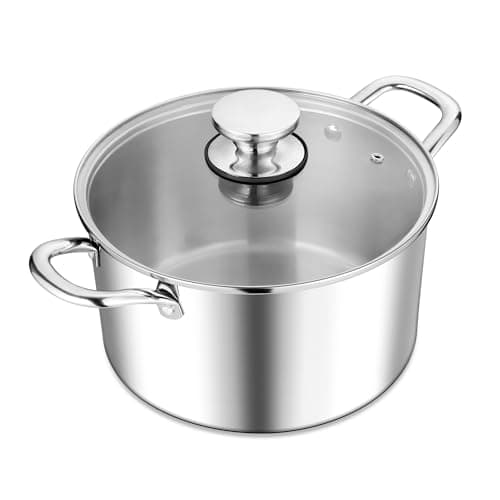 Image of Herogo 4.5L Stainless Steel Stock Pot, 22cm Stock Pot with Visible Lid, Tri-Ply Bottom Cooking Pot with Multiple Heating Sources, Heavy Duty in Stewing, Mirror Polished Soup Pot for Easy to Clean