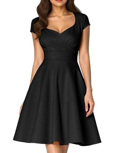Image of Fynadressr Black Prom Dress for Women 1950s Vintage Cocktail Dress 50s Italian Dresses Retro a Line Party Swing Black S