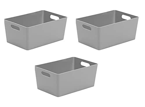 Image of WHAM Studio Basket 4.02 Rectangular Cool Grey Plastic Storage Baskets Kitchen Home & Office Tidy Organiser 25x17x11cm - Set of 3