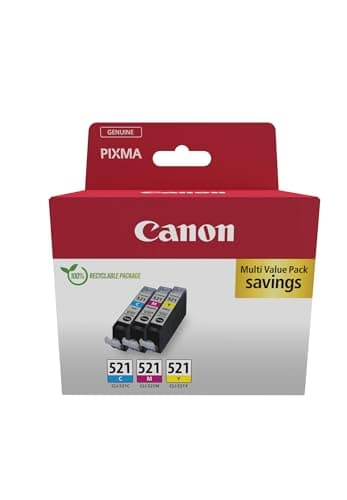 Image of Canon CLI-521 C M Y Pack of 3 cartridges (Cyan Magenta Yellow) Genuine (Recycled Cardboard Multipack)