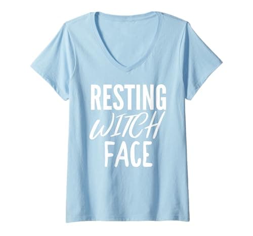 Image of Womens Resting Witch Face - Funny Halloween V-Neck T-Shirt