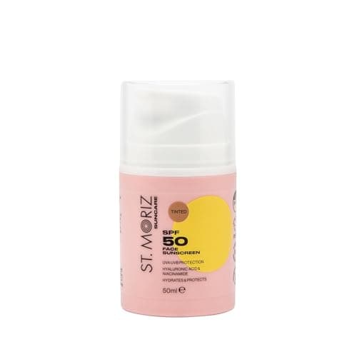 Image of St Moriz Suncare SPF 50 Tinted Face Sunscreen | UVA & UVB Protection SPF 50 Daily Use Sunscreen Face Lotion with Tinted Coverage, Hyaluronic Acid & Niacinamide | Dermatologically Tested | Vegan | 50ml
