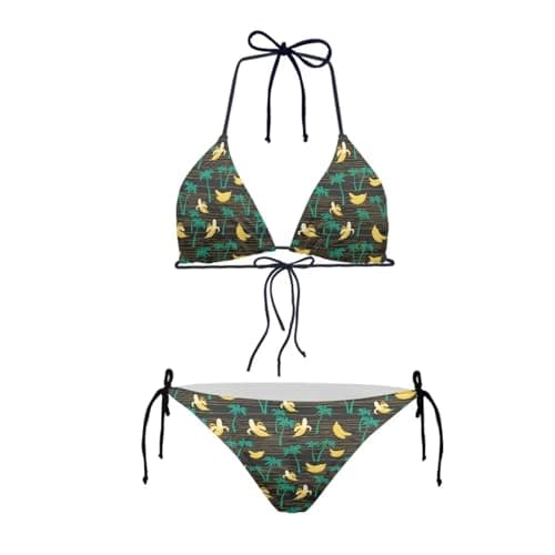 Image of Belidome Banana Tree Print Womens Knot Adjustable Swimsuit Top Bottom Beachwear Swimwear for Girls Ladies