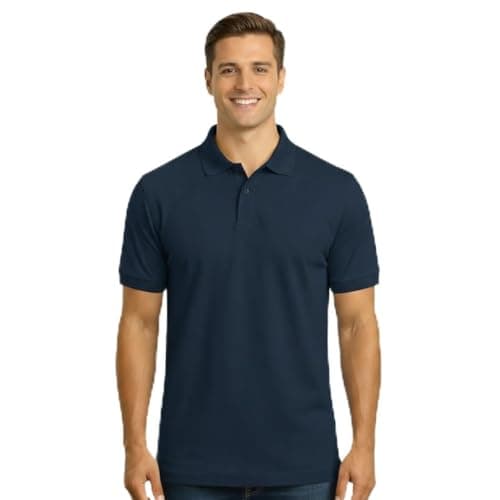Image of Medium Navy Blue Quality Polo Shirts with Front Placket and Button Ideal for Work wear or Casual wear