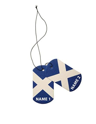 Image of Personalised Scotland Dog Tag Car Air Freshener (Custom Birthday/Flag Patriotic/Fun Xmas Christmas Stocking Filler/Secret Santa/Unique Novelty Scented Gift)
