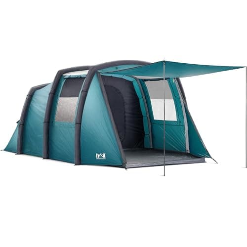 Image of Trail Brazen Inflatable 4 Man Air Tent with Living Area, Family Camping Tunnel Tent, 5000mm Waterproof, Dark Zone Bedroom, Safety Purge Pump and Bag (L455cm x W270cm x H195cm)
