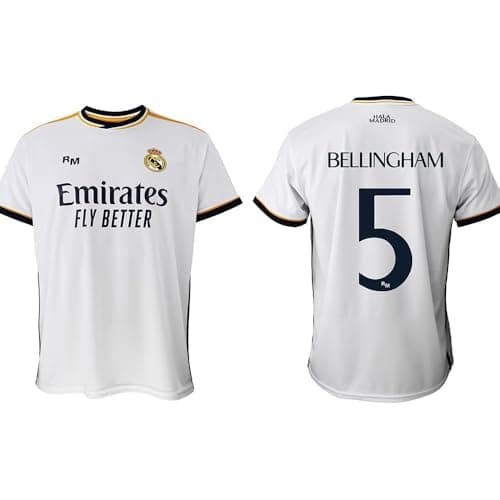 Image of Real Madrid Jersey for the First Kit of the Season 2023–2024 – Bellingham 5 – Official Replica – Adults, White, XXL