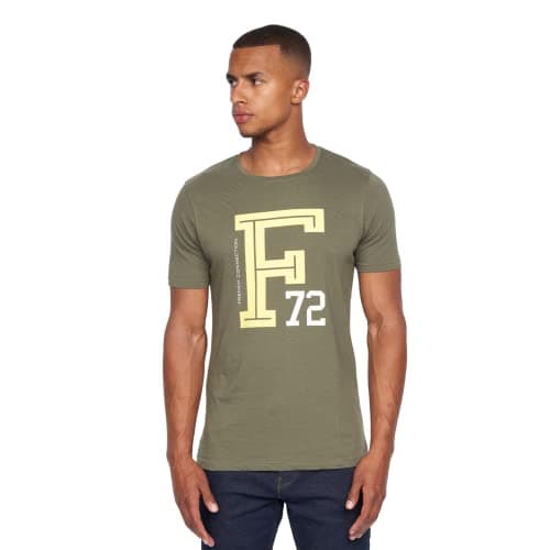 Image of French Connection Mens Premium Half Sleeve Crew Neck T-Shirt with Letter Print Logo Design(XL,Faction Olive)