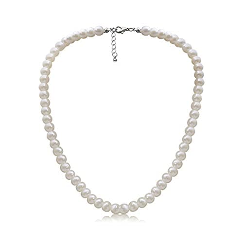 Image of Imitation Pearl Necklace for Women | Vintage Beaded Pearl Choker for Everyday Wear, Fancy Dress, Wedding Brides Jewellery, Costume Jewellery, one size (DV0123)