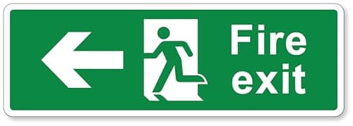 Image of Fire Exit Sign Left Arrow Running Man 300x100mm Self Adhesive Vinyl - Emergency Exit Safety Sign - Peel & Stick Wall Door Sign for Office Warehouse (1)
