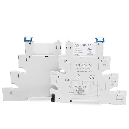 Image of Slim Electromagnetic Coil Relay 24V DC/AC for PLC, DIN Rail Relay HF41F with LED Display, 5-Pin 1NO 1NC 6A SPDT (2PCS)