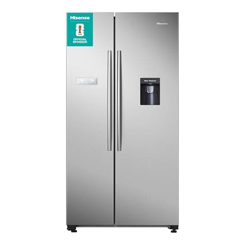Image of Hisense RS741N4WCE Freestanding American Side by side Door American Fridge Freezer 578 litre, Total No Frost, Inverter compressor, Non-Plumbed Water Dispenser, Silver, 90.8 × 179.3 × 74.3 cm (W×H×D)