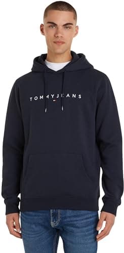 Image of Tommy Jeans Men Tjm Reg Linear Logo Hoodie Ext Hoodies, Blue, M
