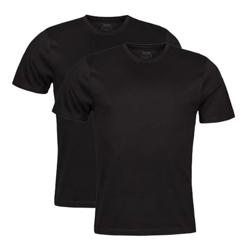 Image of Spairs Mens Plain Essential T-Shirts - Half Cotton, Half Soft Cooling Breathable Bamboo, Crew Neck, Short Sleeve, Tagless, Regular Fit, Many Colours, Sizes S,M,L,XL,XXL, 2 Pack Black M