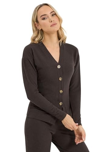 Image of Long Tall Sally - LTS Tall Brown Ribbed Cardigan - Women's