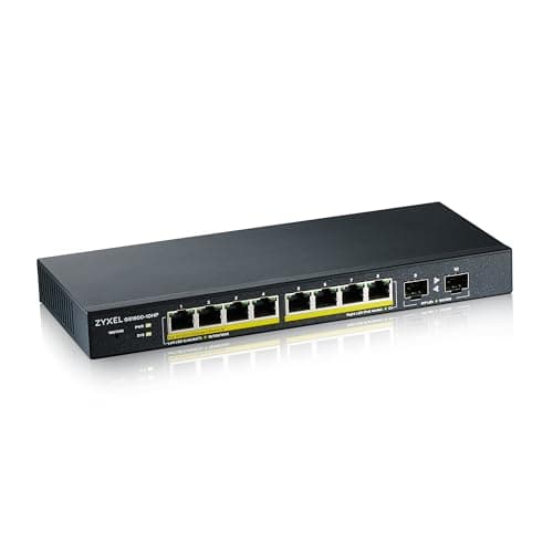 Image of Zyxel 8 Port PoE Switch | Smart Managed | Gigabit Network Ethernet Switch | 8x GbE PoE+ with 77W Budget + 2x SFP GbE Slots | Desktop or Wall Mount | Fanless | Power Adapter Included | GS1900-10HP