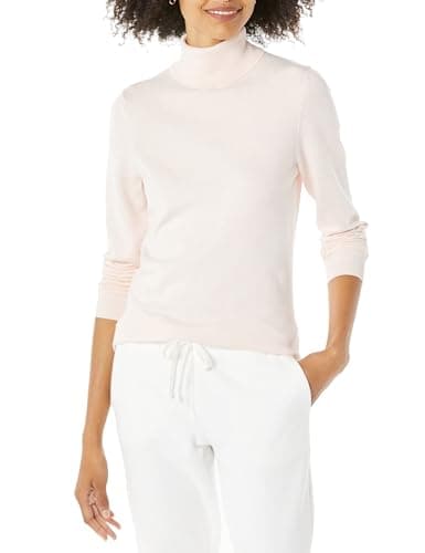 Image of Amazon Essentials Women's Classic-Fit Lightweight Long-Sleeve Turtleneck Jumper (Available in Plus Size), Pale Pink, L