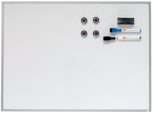 Image of Nobo Small Magnetic Whiteboard, Aluminium Trim, Dry Wipe, Wall Mountable, Home/Office, 585 x 430 mm, Includes Marker Pens, Magnets, Mounting Pads & Eraser, White, 1903777