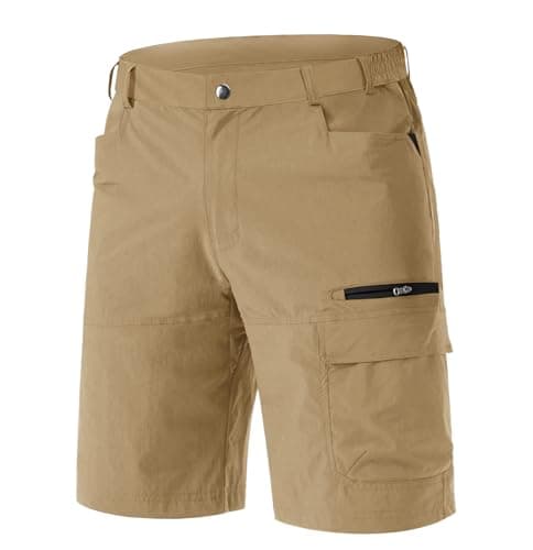 Image of EKLENTSON Mens Outdoor Casual Cargo Shorts Elastic Waist Lightweight Quick Dry Fishing Hiking Shorts Khaki,36