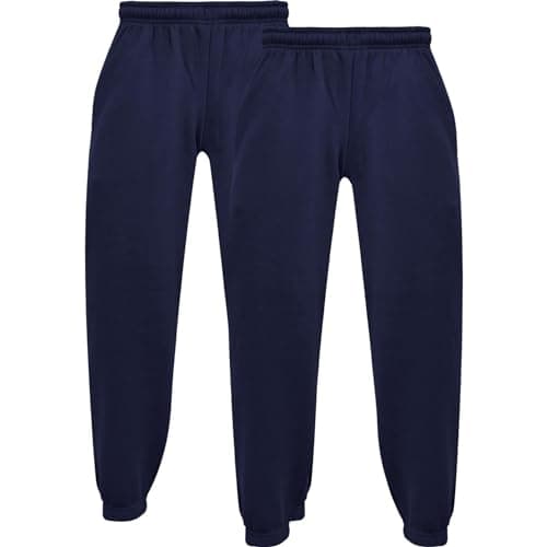 Image of A2Z 4 Kids Girls Boys Plain Jogging Bottoms PE School Jogger Soft Trouser - Fleece Trouser 356 Navy 2 Pack 9-10