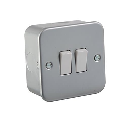 Image of Knightsbridge M3AV000 10 A 2-Gang 2 Way Metal Clad Switch - Silver 1 unit
