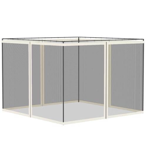 Image of Outsunny Gazebo Universal Replacement Mosquito Netting fit 10x10ft Gazebos, 4-Panel Sidewall with Zippers for 3 x 3 m Canopy Tents, (Sidewall Only) White