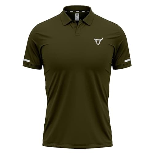 Image of Mens Polo T Shirt Lightweight and Breathable Quick Dry 3 Button Ribbed Collar Comfortable Short Sleeve Polo Shirt Olive