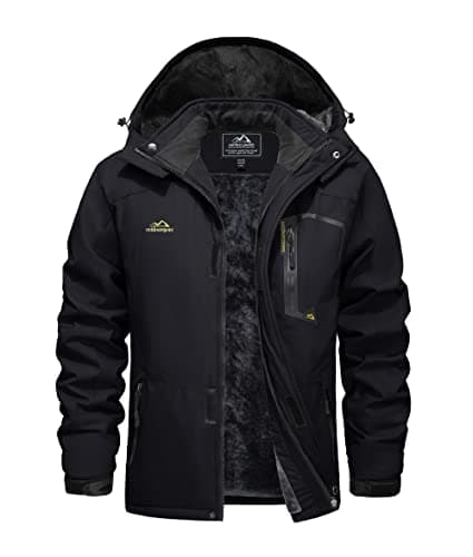 Image of EKLENTSON Mens Fleece Walking Jacket Winter Waterproof Snow Hiking Detachable Hooded Jackets Zip Pockets Black,M