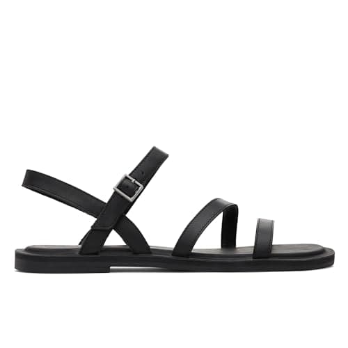 Image of TOMS Women's Strappy Flat Sandals - Stylish Leather & Synthetic Uppers with Adjustable Ankle Strap for Comfort