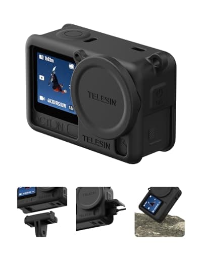 Image of TELESIN Silicone Protective Case for DJI Osmo Action 6, Includes Lens Cap & Lanyard - Anti-Slip Dustproof, Shockproof Anti-Scratch Washable Camera Protection Cover (Black)