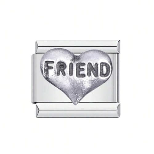 Image of Mon & Sons Friend I Love You Heart Silver Italian 9mm Link Stainless Steel Bracelet Charm Compatible With 9mm Link